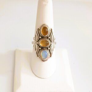 PTI 925 Triple Moonstone Ring 8.5 Sterling Silver Oblong Saddle Boho Ring